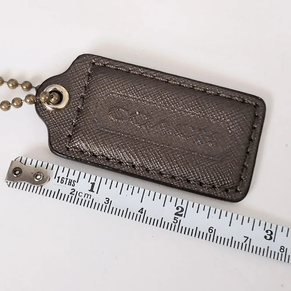 ☕ 2.5" Coach Espresso Cross Grain Leather Hangtag Bag Purse Charm Keychain Fob - Picture 5 of 5